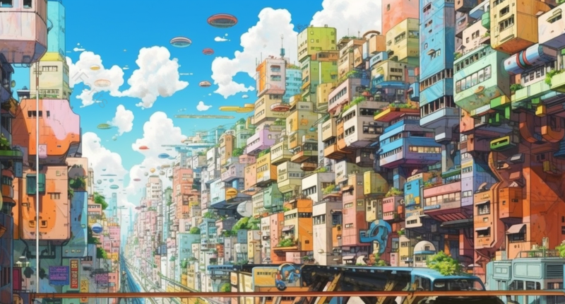 未来科幻风格城市插画天气晴朗飞艇飞过城市里高楼大厦房屋建筑,插画/手绘图,插画/手绘图库,插画/手绘图下载,插画/手绘